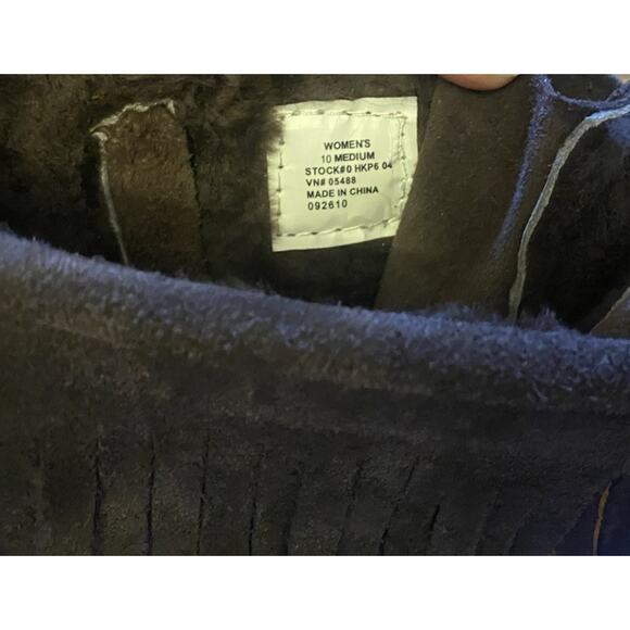 L.L. Bean Boots 10M Brown Suede Side Zip Lace Up Front Fringe Trim Moccasin Tall - Picture 7 of 9